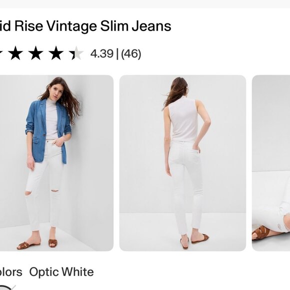 NEW GAP Mid Rise Vintage Slim Jeans Optic White Size 28/6 Tall - Picture 2 of 8